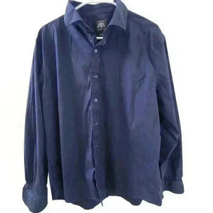Savile Row Button Front Dress Shirt Slim Fit Navy Blue‎ XL Long Sleeve